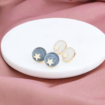 Gold Plated Star Circle Stud Earrings, 2 of 11