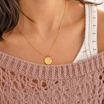Gold Plated Modern Initial Birthstone Disc Necklace, 3 of 7