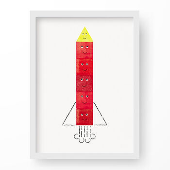 Blast Off Kids Shape Rocket Art Print, 4 of 4