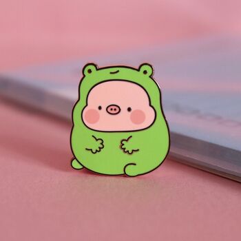 Pig In Frog Costume Enamel Pin | Cute Pin Badges, 4 of 5