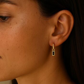 Sterling Silver Black Baguette Cut Cz Huggie Hoop Earrings, 2 of 12