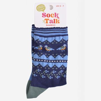 Women's Bamboo Socks Fair Isle Blue Tit, 5 of 5