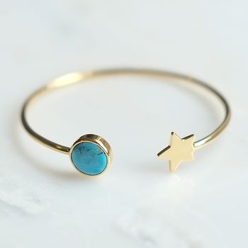Gold Plated Star And Birthstone Adjustable Bangle, 3 of 12