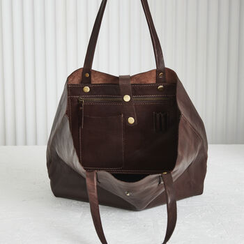 Buttery Soft Leather Tote Bag Dark Brown With Optional Personalisation, 3 of 5