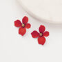 Red Hand Painted Flower Shaped Stud Earrings, thumbnail 1 of 3