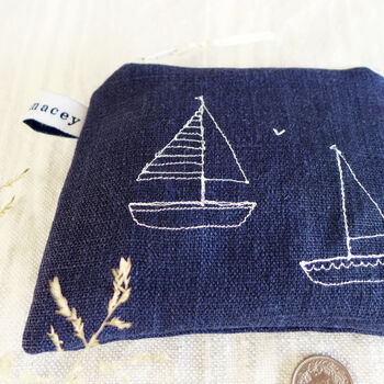 Embroidered Linen Boats Purse, 3 of 5