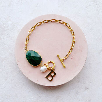 Malachite And Pearl Initial Bracelet, 4 of 8