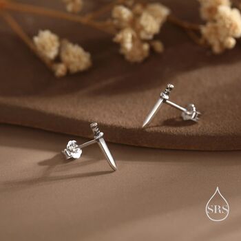 Sterling Silver Tiny Dagger Sword Stud Earrings, 7 of 12