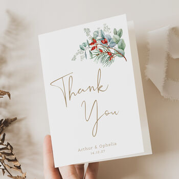 Wedding Thank You Card With Christmas Design, 2 of 6