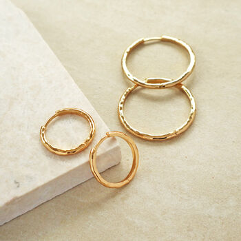 Small Hammered Hoop Earrings 18k Gold Plated, 5 of 5