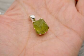 Raw Peridot Sterling Silver Pendant Necklace, 9 of 12