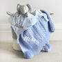 Personalised Elephant Comforter And Cable Blanket Blue, thumbnail 1 of 9