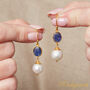 Blue Sapphire And Pearl Gold And Silver Drop Earrings, thumbnail 6 of 10