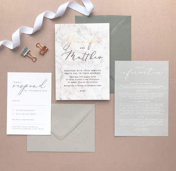 Marble And Copper Foil Wedding Invitations, 3 of 4