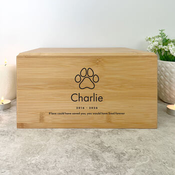 Personalised Bamboo Urn For Pet Cremation Ashes Dog/Cat Design, 10 of 12