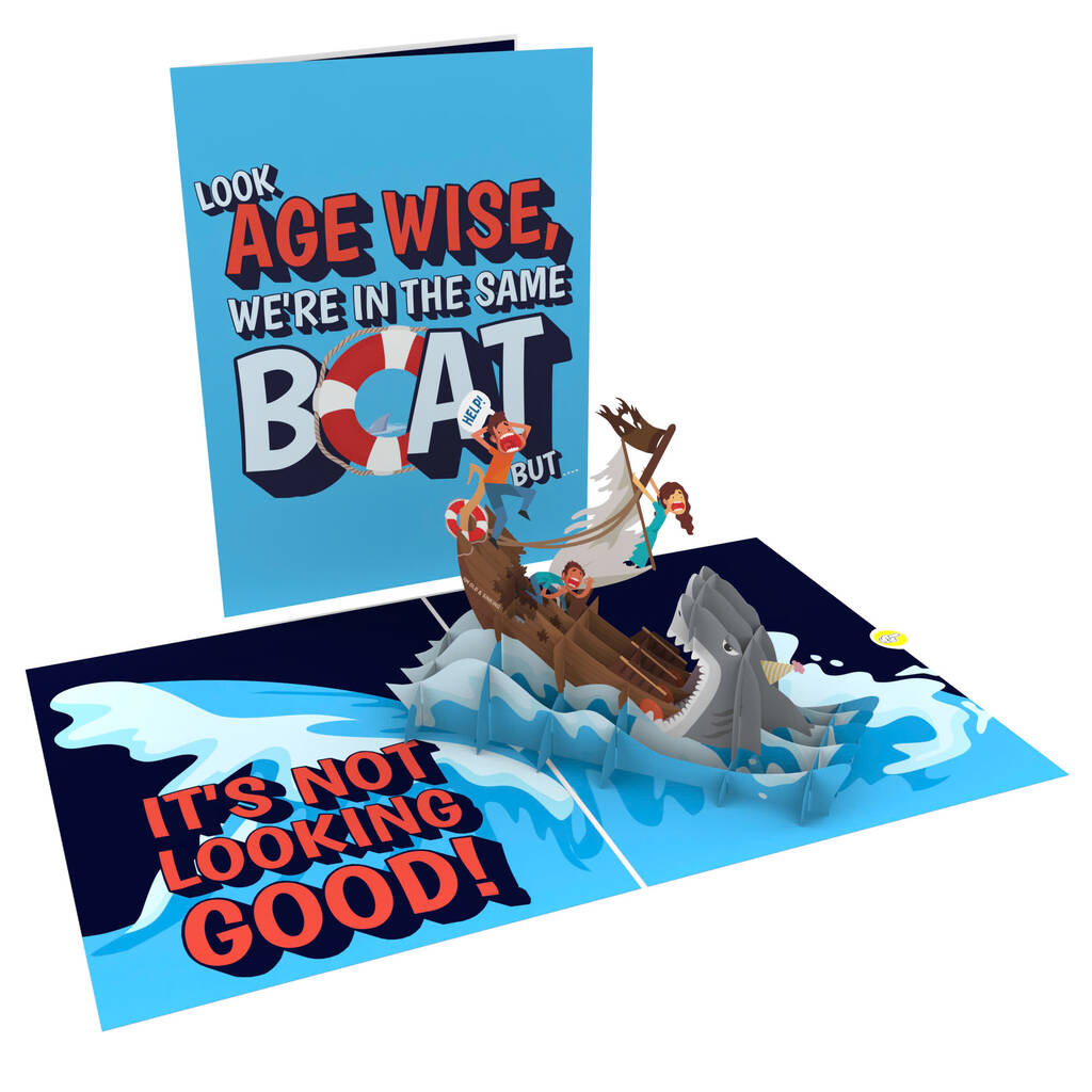 We're In The Same Old Boat! Funny Birthday Card With Fun 3D Pop Up Sinking Ship, 1 of 8