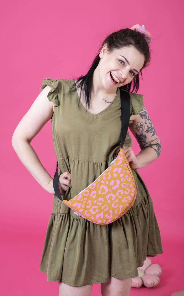 Leopard Pink And Mustard Sling Bag Waxed Cotton Bag, 1 of 2