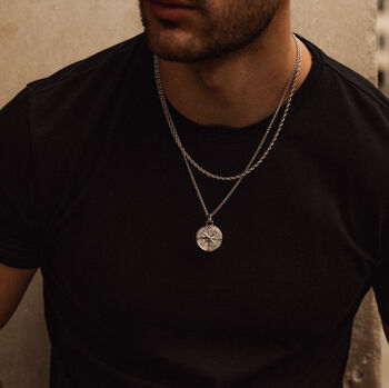 Men's Stainless Steel Compass Pendant – Rugged, Adventure Ready Jewellery For A Bold Look, 9 of 10