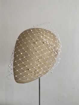 White Bird Cage Veil With Pearls 'Chloe', 3 of 8