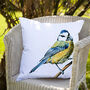 Inky Blue Tit Water Resistant Outdoor Garden Cushion, thumbnail 1 of 8