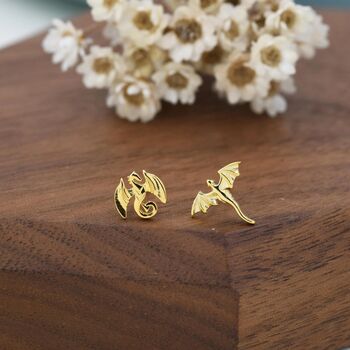 Mismatched Dragon Stud Earrings In Sterling Silver, 4 of 12