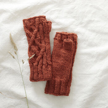 Fair Trade Cable Knit Wool Lined Wristwarmer Gloves, 8 of 12