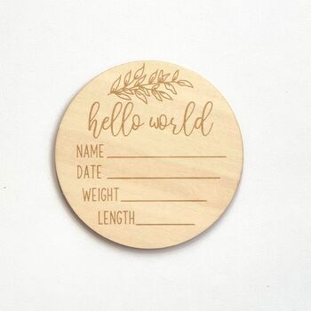 Wooden Baby Announcement Hello World Name Engraved Sign, 2 of 8