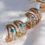 Maharani Pearl/Turquoise Triple Hoop Silver Earrings, thumbnail 1 of 10