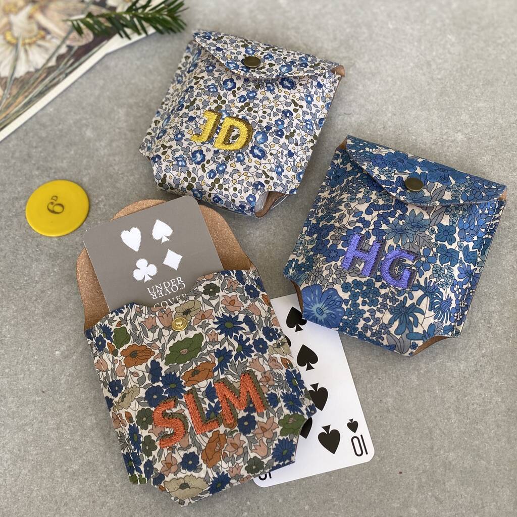 Image of Liberty Print Playing Cards Case Embroidered Initials