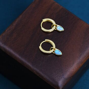 Blue Opal Dagger Huggie Hoop Earrings Sterling Silver, 3 of 11