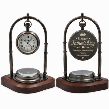 Engraved Bronze Desk Clock With Compass – 25th Wedding Anniversary And Father's Day Gift For Men, 2 of 10