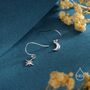 Sterling Silver Extra Tiny Starburst And Moon Dangle Drop Hook Earrings, thumbnail 2 of 12