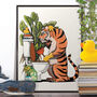Tiger Cleaning The Toilet Poster, Funny Big Cat Art, thumbnail 1 of 7