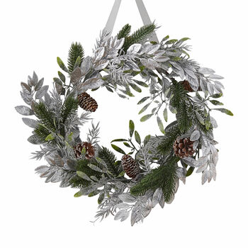 Mistletoe And Silver Foliage Hanging Artificial Christmas Wreath, 2 of 2