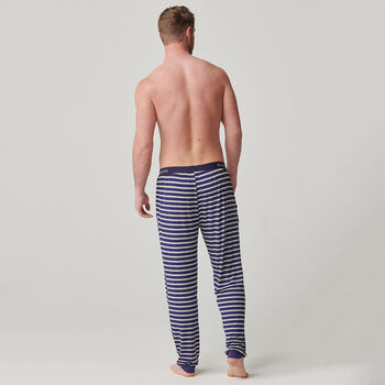 Men's Bamboo Pyjama Trousers Grey Marl And Navy Stripe, 3 of 3