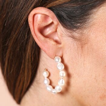 Oversized Freshwater Pearl Hoop Earrings, 2 of 4