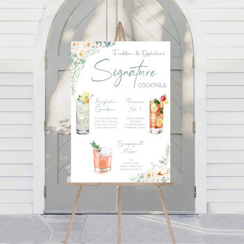 Wedding Custom Cocktail Sign White Floral, 3 of 11