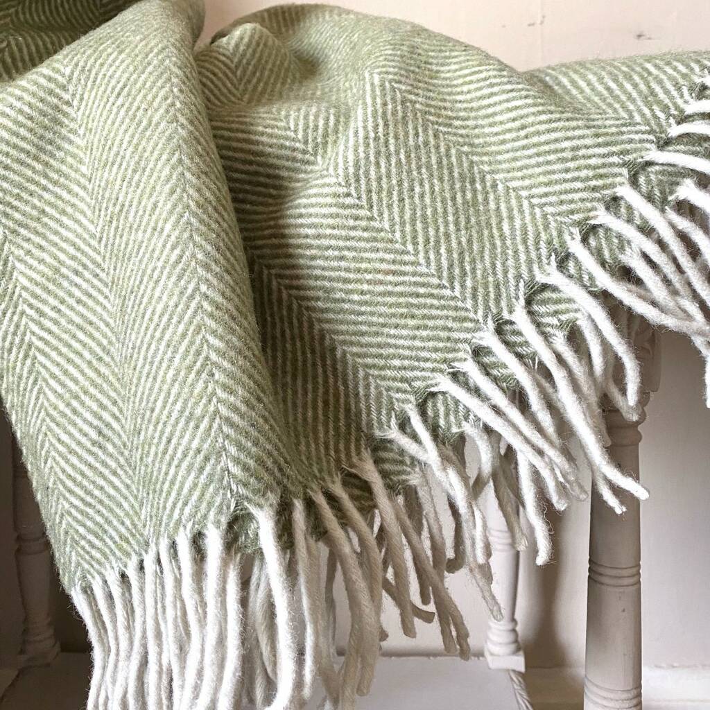 Recycled Wool Blanket Olive Herringbone By Chilled Indigo Lifestyle ...