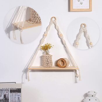 Macrame Wall Hanging Shelf Wooden Handmade Cotton Rope, 5 of 8