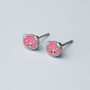 Sterling Silver Pink Pig Stud Earrings, thumbnail 2 of 5