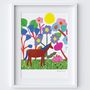Horse In The Flowers Art Print Painted Collage Poster, thumbnail 2 of 2