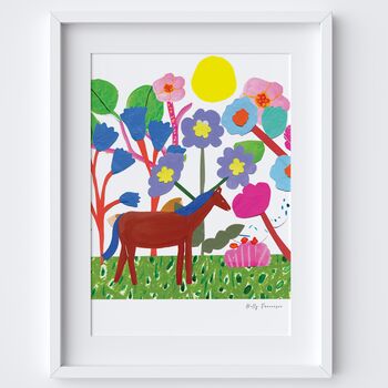 Horse In The Flowers Art Print Painted Collage Poster, 2 of 2