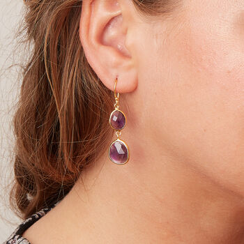 Purple Amethyst Double Gemstone Dangle Earrings, 2 of 12