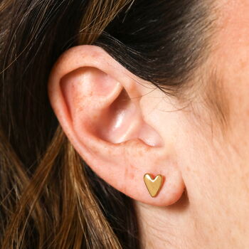 Stainless Steel Delicate Heart Stud Earrings In Gold, 2 of 2