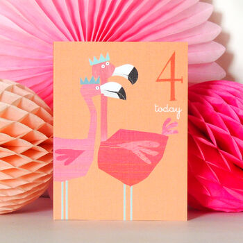 Mini Flamingos 4th Birthday Card, 3 of 4