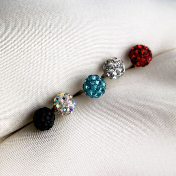 Sterling Silver Crystal Covered Ball Stud Earrings, 3 of 4