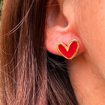 Red Polymer Clay Heart Studs, 5 of 5