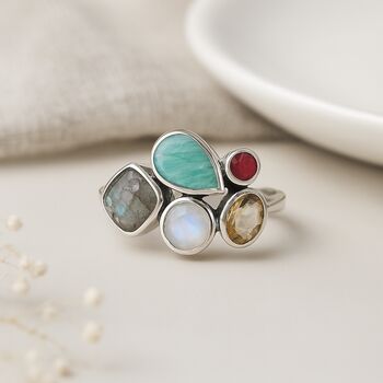 Sterling Silver Faceted Multi Gemstone Ring, 2 of 9