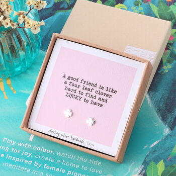 'Friends Are Lucky To Have' Sterling Clover Earrings, 8 of 8