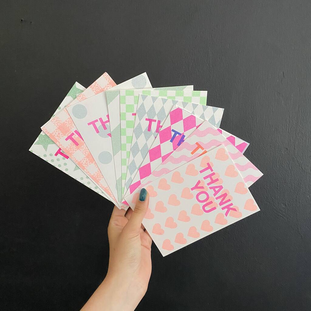 Mix Set Of 12 Risograph Printed Thank You Postcards, 1 of 3